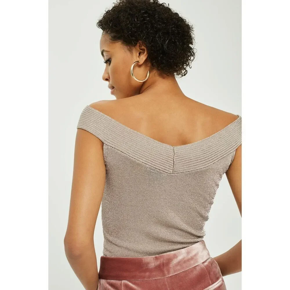 Topshop Sleeveless Off The Shoulder Sweater Top Metallic Size Petite 4 - Picture 5 of 7